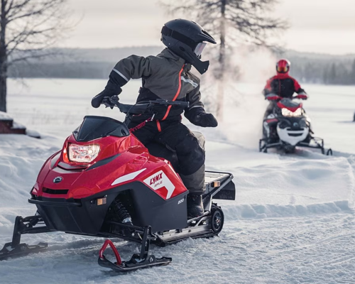 Två personer på snöskoter